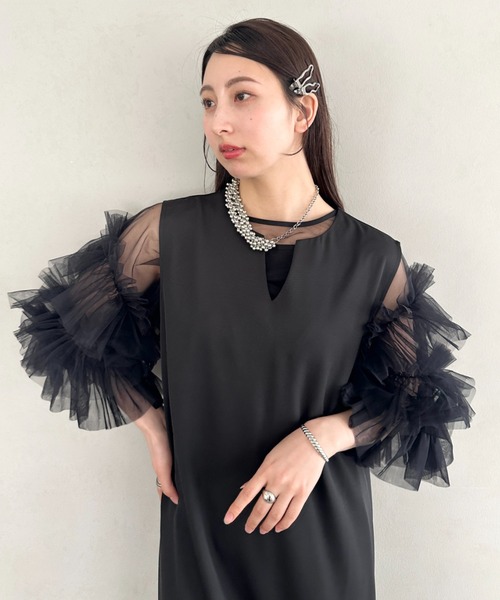 MYMOOD.(マイムード)の「袖ボリュームフリルシアーレイヤード V ネックロングワンピース パーティードレス 結婚式 お呼ばれ オケージョンドレス(ドレス・レディース・ブラック/アイボリー/ブラック系その他・FREE)」の17枚目の写真