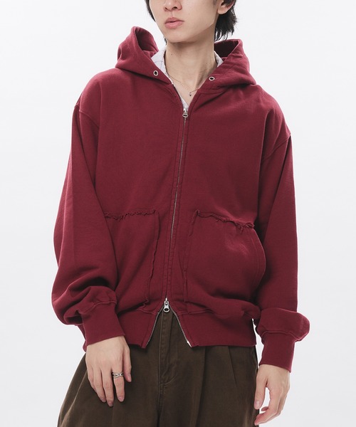 Adoon plain（アドーンプレーン）の「Double-Zip Colorway Hoodie / ダブルジップ裏毛カラーフーディー（パーカー・メンズ・パープル/ボルドー/ブラウン/グリーン・LARGE/MEDIUM）」の4枚目の写真