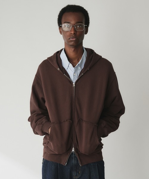いとくん専用OY ジップパーカー グレー 茶色 Lブラウン フーディー セール】Double-Zip Colorway Hoodie / ダブルジップ裏毛カラー