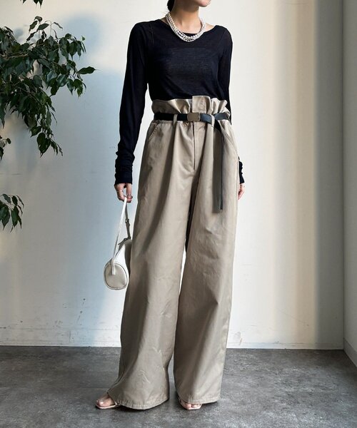 DouDou(ドゥドゥ)の「ウエスト折り返しギャザーパンツ(その他パンツ・レディース・ベージュ/チャコールグレー・36/38)」の15枚目の写真