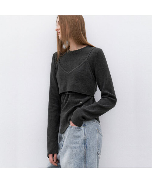 ATELIER NAIN(アトリエナイン)の「(T-7154)VELVET TEENI LAYERED BUSTIER KNIT S(ニット/セーター・レディース・チャコール/ブラック・FREE)」の2枚目の写真