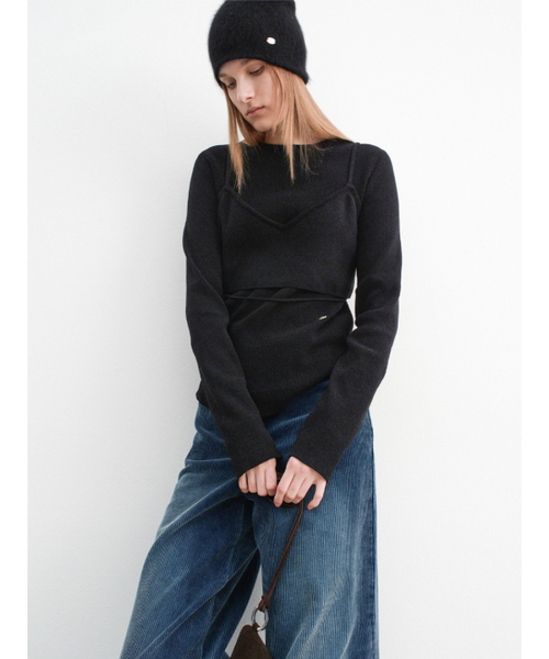ATELIER NAIN(アトリエナイン)の「(T-7154)VELVET TEENI LAYERED BUSTIER KNIT S(ニット/セーター・レディース・チャコール/ブラック・FREE)」の3枚目の写真