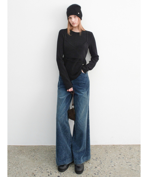 ATELIER NAIN(アトリエナイン)の「(T-7154)VELVET TEENI LAYERED BUSTIER KNIT S(ニット/セーター・レディース・チャコール/ブラック・FREE)」の4枚目の写真
