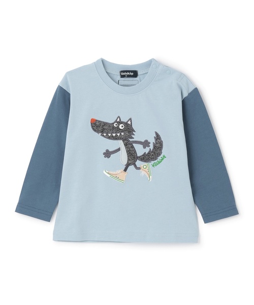 kladskap(クレードスコープ)の「スニーカーオオカミ長袖Tシャツ(Tシャツ/カットソー・キッズ・オフホワイト/サックスブルー・120cm/110cm/100cm/90cm/80cm/130cm)」の2枚目の写真