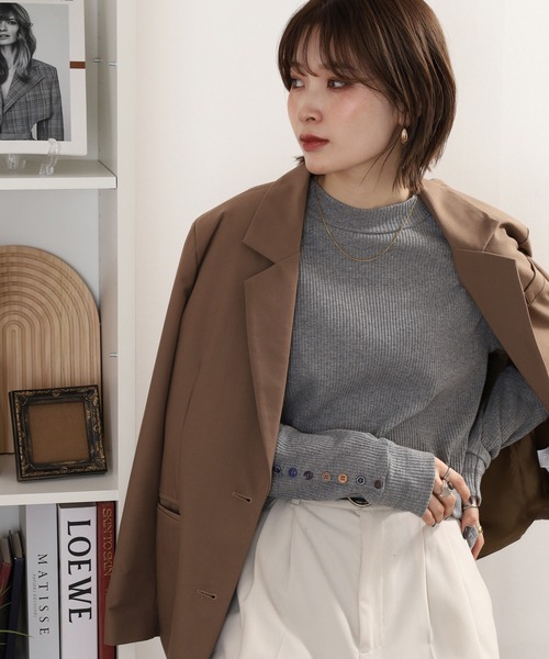 袖多種釦モックネック指穴プルオーバー 長袖（Tシャツ/カットソー