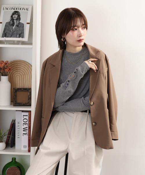 Quelle Chance(ケルシャンス)の「袖多種釦モックネック指穴プルオーバー 長袖(Tシャツ/カットソー・レディース・ネイビー/オフホワイト/杢グレー・M/L)」の16枚目の写真