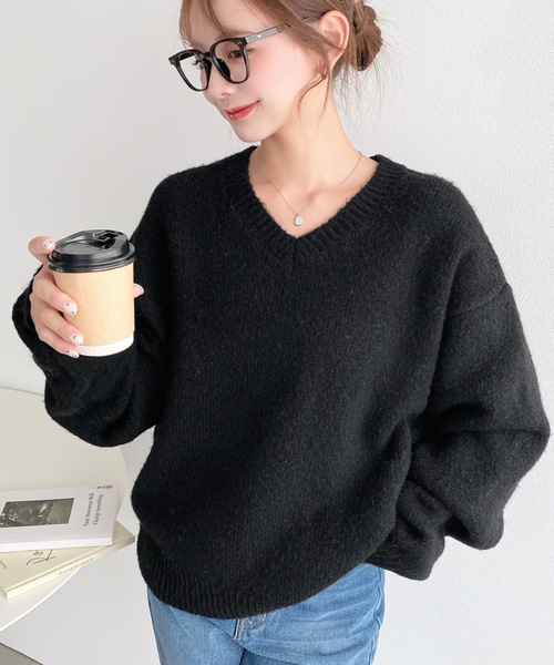 moment+(モーメントプラス)の「【13色展開♪】Vネックゆったりもちもちミックスカラーニットプルオーバー(自宅で洗えるウォッシャブル加工)(ニット/セーター・レディース・ピンクベージュ/ボルドー/イエロー/ピンク/アイボリー/レッド/杢グレー/ネイビー/ブラウン/ベージュ/ブルー/チャコールグレー/ブラック・M/L)」の15枚目の写真