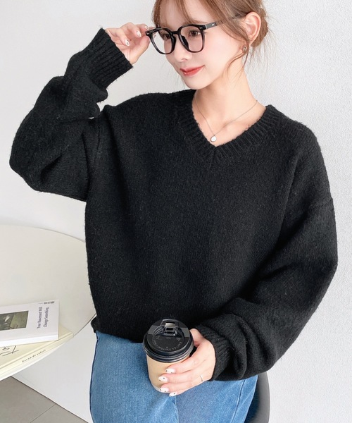 moment+(モーメントプラス)の「【13色展開♪】Vネックゆったりもちもちミックスカラーニットプルオーバー(自宅で洗えるウォッシャブル加工)(ニット/セーター・レディース・ピンクベージュ/ボルドー/イエロー/ピンク/アイボリー/レッド/杢グレー/ネイビー/ブラウン/ベージュ/ブルー/チャコールグレー/ブラック・M/L)」の17枚目の写真