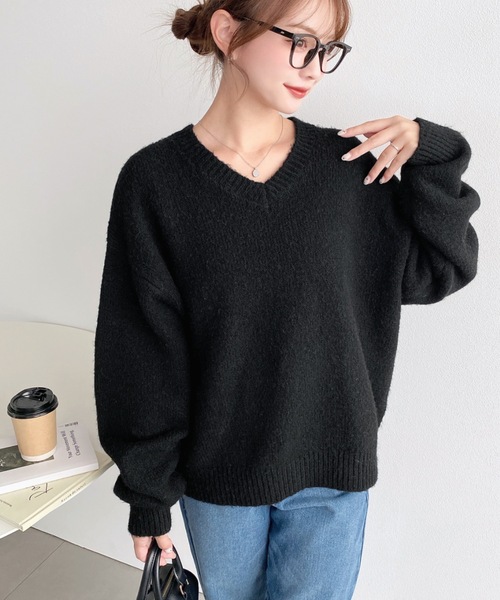 moment+(モーメントプラス)の「【13色展開♪】Vネックゆったりもちもちミックスカラーニットプルオーバー(自宅で洗えるウォッシャブル加工)(ニット/セーター・レディース・ピンクベージュ/ボルドー/イエロー/ピンク/アイボリー/レッド/杢グレー/ネイビー/ブラウン/ベージュ/ブルー/チャコールグレー/ブラック・M/L)」の16枚目の写真