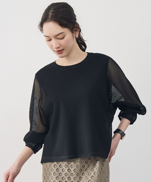 自由区(ジユウク)の「ライトメッシュ プルオーバー(ニット/セーター・レディース・ベージュ系/ブラック系・38)」の2枚目の写真