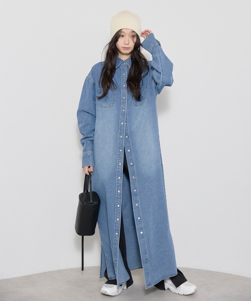 Bonjour Sagan（ボンジュールサガン）の「デニムロングワンピース（ワンピース・レディース・ブルー・FREE）」の16枚目の写真