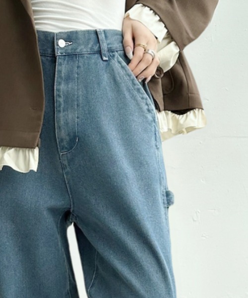 umune(ウムネ)の「ペインターパンツ デニム ジーンズ ワイドシルエット ワークパンツ ライトオンス ハンマーループ ルーズ カジュアル ボトムス 秋 冬(その他パンツ・レディース・ライトインディゴブルー/インディゴブルー・S/M)」の13枚目の写真