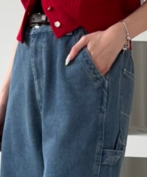 umune(ウムネ)の「ペインターパンツ デニム ジーンズ ワイドシルエット ワークパンツ ライトオンス ハンマーループ ルーズ カジュアル ボトムス 秋 冬(その他パンツ・レディース・ライトインディゴブルー/インディゴブルー・S/M)」の21枚目の写真