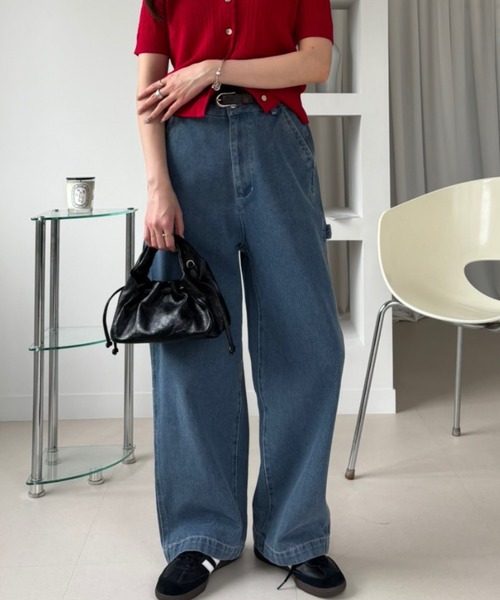 umune(ウムネ)の「ペインターパンツ デニム ジーンズ ワイドシルエット ワークパンツ ライトオンス ハンマーループ ルーズ カジュアル ボトムス 秋 冬(その他パンツ・レディース・ライトインディゴブルー/インディゴブルー・S/M)」の18枚目の写真