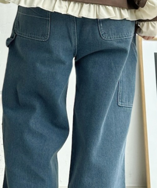 umune(ウムネ)の「ペインターパンツ デニム ジーンズ ワイドシルエット ワークパンツ ライトオンス ハンマーループ ルーズ カジュアル ボトムス 秋 冬(その他パンツ・レディース・ライトインディゴブルー/インディゴブルー・S/M)」の14枚目の写真