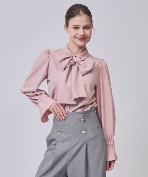 SWINGLE（スウィングル）の「フレア袖ボウタイリボンブラウス（シャツ/ブラウス・レディース・ピンク/ブルー系その他4/オフホワイト・FREE）」の3枚目の写真