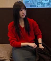 Loose fit V-neck knit [KNFW02SW07]_Red