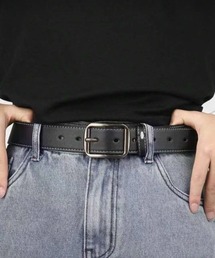 【IZU】 レザーベルト ステッチ ブラック メンズ レディース ユニセックス デニム 本革 カジュアル 韓国 アメカジ