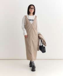 Right-on | 【HONEYSUCKLE ROSE】Vネックナローワンピース (センターシーム / レイヤード / オフィスカジュアル)(シャツワンピース)