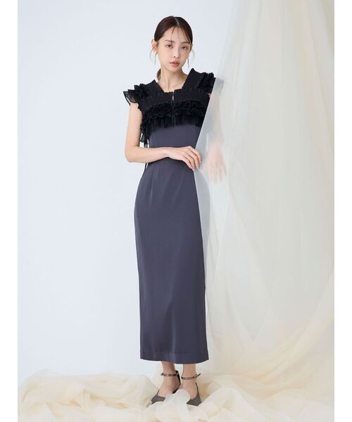 LAGUNAMOON(ラグナムーン)の「LADYミックステクスチャーボレロキャミワンピース 【オケージョンドレス】(ワンピース・レディース・ベージュ/チャコールグレー・MEDIUM/SMALL)」の10枚目の写真