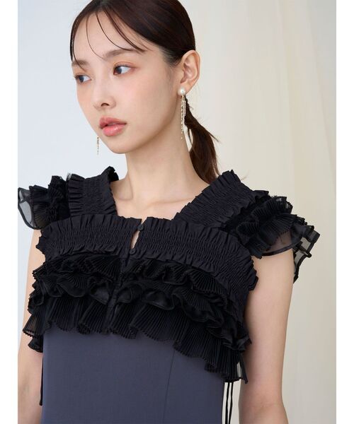 LAGUNAMOON(ラグナムーン)の「LADYミックステクスチャーボレロキャミワンピース 【オケージョンドレス】(ワンピース・レディース・ベージュ/チャコールグレー・MEDIUM/SMALL)」の13枚目の写真