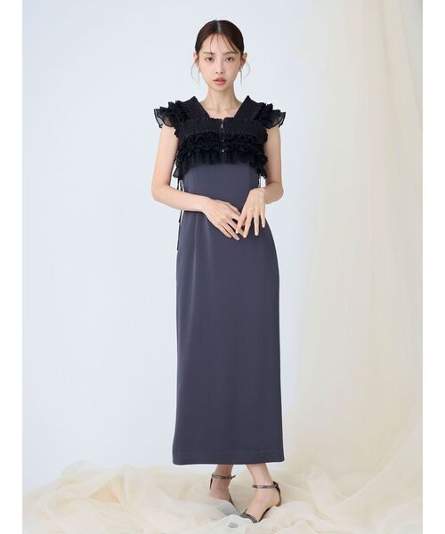 LAGUNAMOON(ラグナムーン)の「LADYミックステクスチャーボレロキャミワンピース 【オケージョンドレス】(ワンピース・レディース・ベージュ/チャコールグレー・MEDIUM/SMALL)」の15枚目の写真
