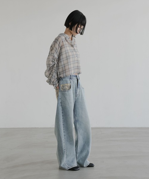 LOWRYS FARM（ローリーズファーム）の「シアーチェックシャツショート  647625（シャツ/ブラウス・レディース・ブルー/ブラウン/ベージュ・FREE）」の5枚目の写真