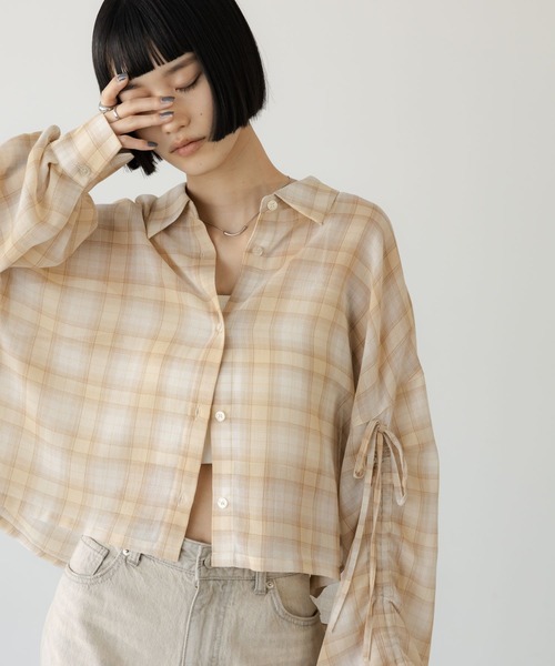 LOWRYS FARM（ローリーズファーム）の「シアーチェックシャツショート  647625（シャツ/ブラウス・レディース・ブルー/ブラウン/ベージュ・FREE）」の22枚目の写真