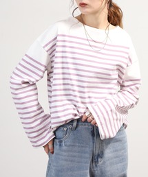 フレア袖パネルボーダーロングスリーブTシャツ