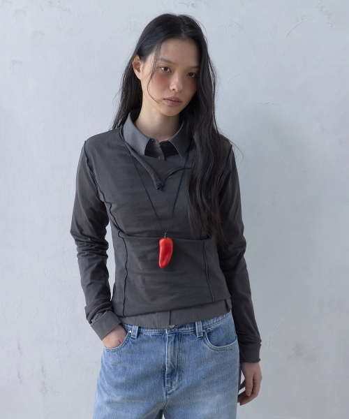 LETOILE（レトワール）の「コットンスリムフィットシャツ_チャコール（シャツ/ブラウス・レディース・チャコール・SMALL/MEDIUM）」の3枚目の写真