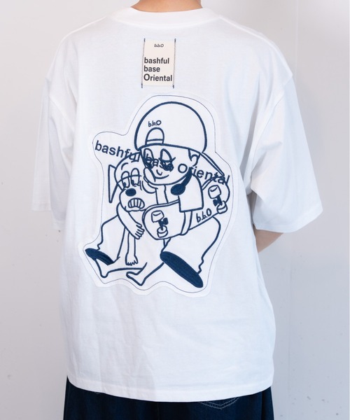 bashful base Oriental(バッシュフルベースオリエンタル)の「【bbO】オーバーサイズバッシュフルくんパッチT(Tシャツ/カットソー・メンズ・ホワイト/ライトグリーン/ブラック・MEDIUM/LARGE)」の19枚目の写真