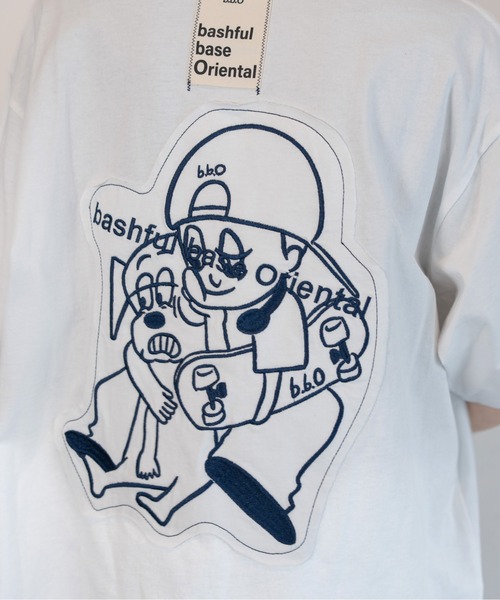 bashful base Oriental(バッシュフルベースオリエンタル)の「【bbO】オーバーサイズバッシュフルくんパッチT(Tシャツ/カットソー・メンズ・ホワイト/ライトグリーン/ブラック・MEDIUM/LARGE)」の20枚目の写真