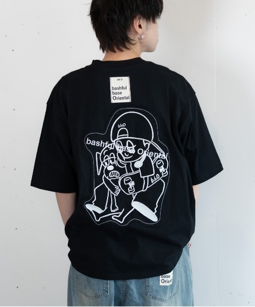 bashful base Oriental(バッシュフルベースオリエンタル)の「【bbO】オーバーサイズバッシュフルくんパッチT(Tシャツ/カットソー・メンズ・ホワイト/ライトグリーン/ブラック・MEDIUM/LARGE)」の9枚目の写真