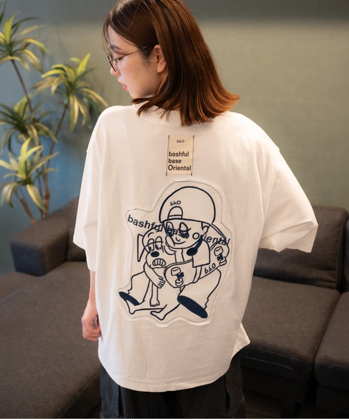 bashful base Oriental(バッシュフルベースオリエンタル)の「【bbO】オーバーサイズバッシュフルくんパッチT(Tシャツ/カットソー・メンズ・ホワイト/ライトグリーン/ブラック・MEDIUM/LARGE)」の16枚目の写真