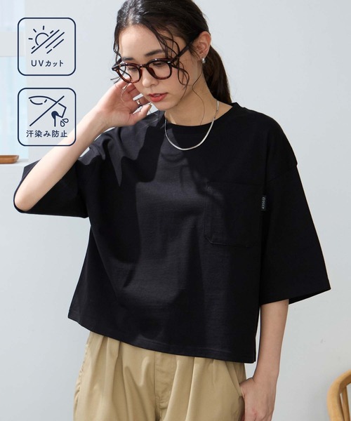 Over‑size cropped pocket T‑shirt / UV‑защита, отвод пота 【THE CRAFT CREW PRODUCTS】
