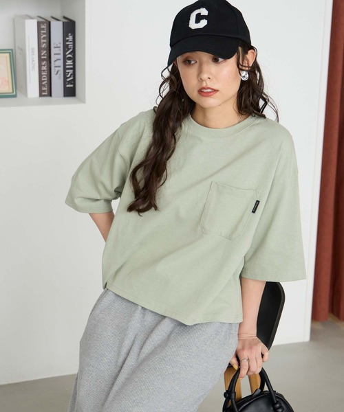 オーバーサイズ クロップド ポケットTシャツ / UVカット・汗ジミ防止