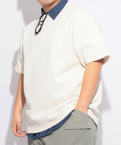 B&T CLUB(ビーティークラブ)の「Tシャツ 半袖 メンズ 大きいサイズ SOLOTEX ストレッチ ヘビーワッフル クルーネック カットソー B&T CLUB (ビーアンドティークラブ)(Tシャツ/カットソー・メンズ・ブラック/ホワイト・X3(6L~7L)/X2(4L~5L)/X1(3L~4L))」の1枚目の写真