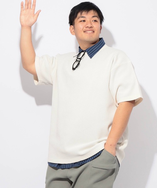 B&T CLUB(ビーティークラブ)の「Tシャツ 半袖 メンズ 大きいサイズ SOLOTEX ストレッチ ヘビーワッフル クルーネック カットソー B&T CLUB (ビーアンドティークラブ)(Tシャツ/カットソー・メンズ・ブラック/ホワイト・X3(6L~7L)/X2(4L~5L)/X1(3L~4L))」の14枚目の写真