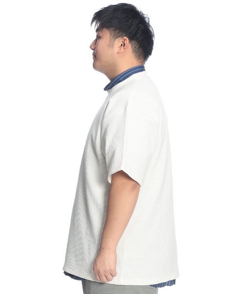 B&T CLUB(ビーティークラブ)の「Tシャツ 半袖 メンズ 大きいサイズ SOLOTEX ストレッチ ヘビーワッフル クルーネック カットソー B&T CLUB (ビーアンドティークラブ)(Tシャツ/カットソー・メンズ・ブラック/ホワイト・X3(6L~7L)/X2(4L~5L)/X1(3L~4L))」の4枚目の写真
