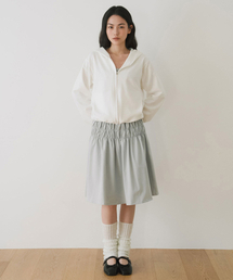 SHIRRING FLARE MIDI SKIRT, LIGHT BLUE