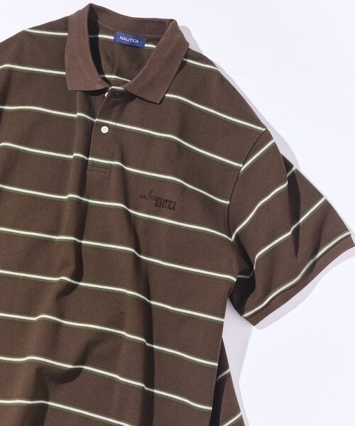 NAUTICA(ノーティカ)の「NAUTICA/ノーティカ ビッグシルエット ボーダー ポロシャツ ショートスリーブ(ポロシャツ・メンズ・ブラック/チャコールグレー/ブラウン/ホワイト/グリーン・MEDIUM/LARGE/X-LARGE)」の4枚目の写真