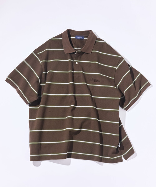 NAUTICA(ノーティカ)の「NAUTICA/ノーティカ ビッグシルエット ボーダー ポロシャツ ショートスリーブ(ポロシャツ・メンズ・ブラック/チャコールグレー/ブラウン/ホワイト/グリーン・MEDIUM/LARGE/X-LARGE)」の9枚目の写真