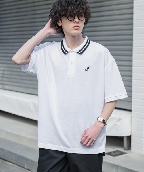 KANGOL（カンゴール）の「新色追加 KANGOL カンゴール 別注コラボ 接触冷感 オーバーサイズ鹿の子ワンポイントロゴ刺繍半袖ポロシャツ（ポロシャツ・メンズ・ピンク/ホワイト系その他/ブラック/ネイビー系1/グレー系1/ブラック系1/ホワイト系2/ホワイト系1/ネイビー/ブルー系1/ネイビー系2/ホワイト系3/ブラック系その他/グリーン・M/L/XL）」の3枚目の写真