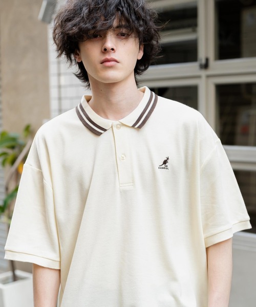 KANGOL（カンゴール）の「新色追加 KANGOL カンゴール 別注コラボ 接触冷感 オーバーサイズ鹿の子ワンポイントロゴ刺繍半袖ポロシャツ（ポロシャツ・メンズ・ピンク/ホワイト系その他/ブラック/ネイビー系1/グレー系1/ブラック系1/ホワイト系2/ホワイト系1/ネイビー/ブルー系1/ネイビー系2/ホワイト系3/ブラック系その他/グリーン・M/L/XL）」の4枚目の写真