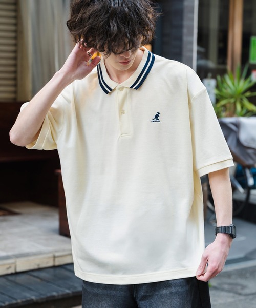 KANGOL（カンゴール）の「新色追加 KANGOL カンゴール 別注コラボ 接触冷感 オーバーサイズ鹿の子ワンポイントロゴ刺繍半袖ポロシャツ（ポロシャツ・メンズ・ピンク/ホワイト系その他/ブラック/ネイビー系1/グレー系1/ブラック系1/ホワイト系2/ホワイト系1/ネイビー/ブルー系1/ネイビー系2/ホワイト系3/ブラック系その他/グリーン・M/L/XL）」の5枚目の写真