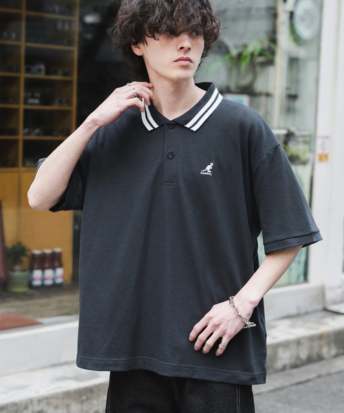 KANGOL（カンゴール）の「新色追加 KANGOL カンゴール 別注コラボ 接触冷感 オーバーサイズ鹿の子ワンポイントロゴ刺繍半袖ポロシャツ（ポロシャツ・メンズ・ピンク/ホワイト系その他/ブラック/ネイビー系1/グレー系1/ブラック系1/ホワイト系2/ホワイト系1/ネイビー/ブルー系1/ネイビー系2/ホワイト系3/ブラック系その他/グリーン・M/L/XL）」の8枚目の写真