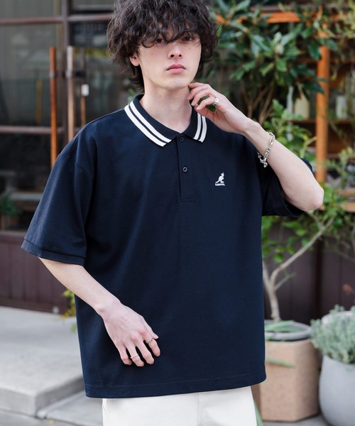 KANGOL（カンゴール）の「新色追加 KANGOL カンゴール 別注コラボ 接触冷感 オーバーサイズ鹿の子ワンポイントロゴ刺繍半袖ポロシャツ（ポロシャツ・メンズ・ピンク/ホワイト系その他/ブラック/ネイビー系1/グレー系1/ブラック系1/ホワイト系2/ホワイト系1/ネイビー/ブルー系1/ネイビー系2/ホワイト系3/ブラック系その他/グリーン・M/L/XL）」の11枚目の写真