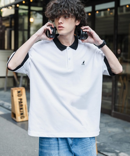 KANGOL（カンゴール）の「新色追加 KANGOL カンゴール 別注コラボ 接触冷感 オーバーサイズ鹿の子ワンポイントロゴ刺繍半袖ポロシャツ（ポロシャツ・メンズ・ピンク/ホワイト系その他/ブラック/ネイビー系1/グレー系1/ブラック系1/ホワイト系2/ホワイト系1/ネイビー/ブルー系1/ネイビー系2/ホワイト系3/ブラック系その他/グリーン・M/L/XL）」の2枚目の写真