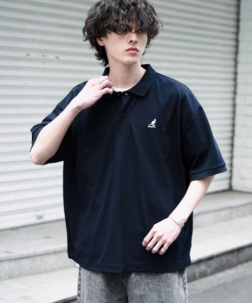 KANGOL（カンゴール）の「新色追加 KANGOL カンゴール 別注コラボ 接触冷感 オーバーサイズ鹿の子ワンポイントロゴ刺繍半袖ポロシャツ（ポロシャツ・メンズ・ピンク/ホワイト系その他/ブラック/ネイビー系1/グレー系1/ブラック系1/ホワイト系2/ホワイト系1/ネイビー/ブルー系1/ネイビー系2/ホワイト系3/ブラック系その他/グリーン・M/L/XL）」の10枚目の写真