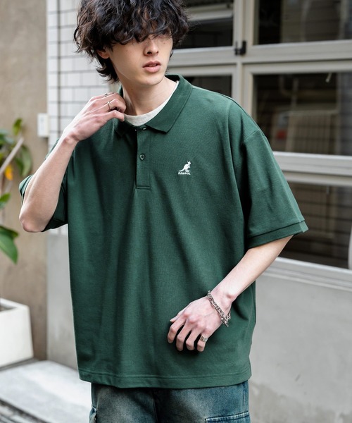 KANGOL（カンゴール）の「新色追加 KANGOL カンゴール 別注コラボ 接触冷感 オーバーサイズ鹿の子ワンポイントロゴ刺繍半袖ポロシャツ（ポロシャツ・メンズ・ピンク/ホワイト系その他/ブラック/ネイビー系1/グレー系1/ブラック系1/ホワイト系2/ホワイト系1/ネイビー/ブルー系1/ネイビー系2/ホワイト系3/ブラック系その他/グリーン・M/L/XL）」の9枚目の写真